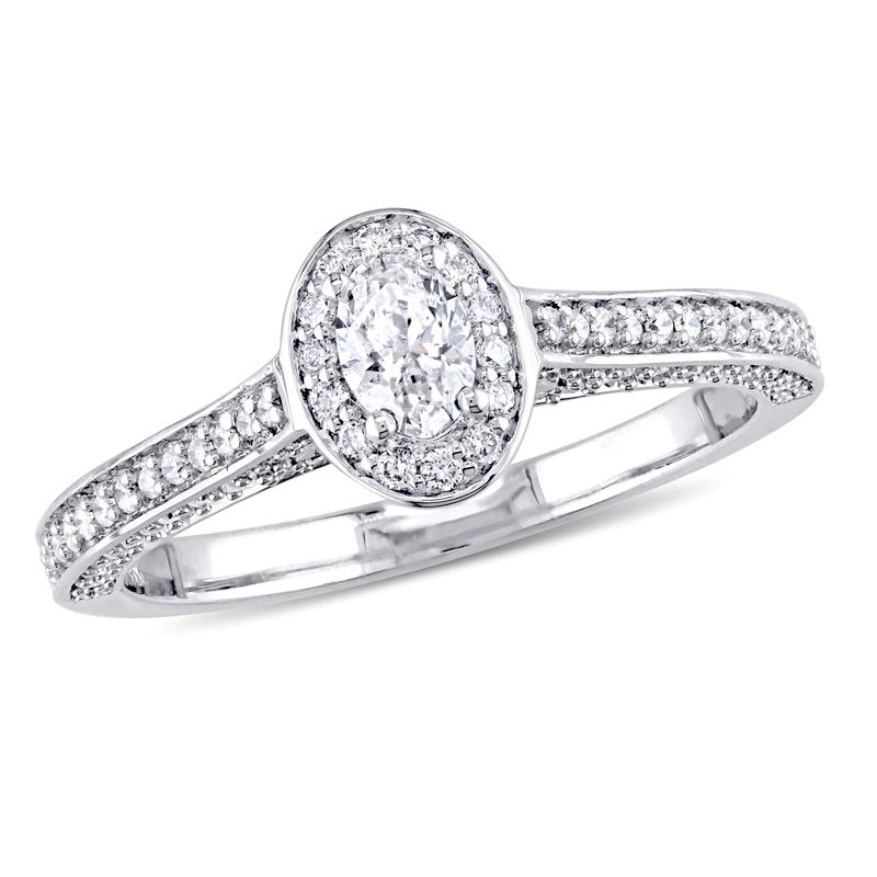 0.72 CT. T.W. Oval Diamond Frame Engagement Ring in 14K White Gold|Peoples Jewellers