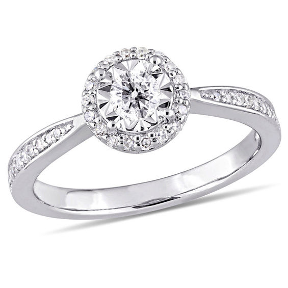 0.31 CT. T.W. Diamond Frame Engagement Ring in Sterling Silver ...