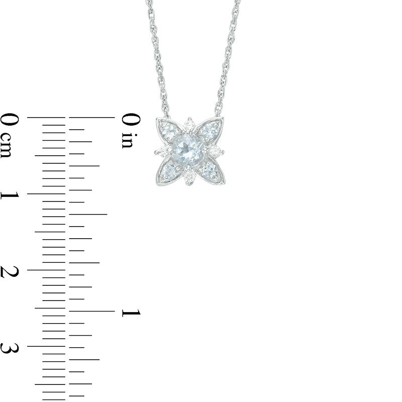 Aquamarine and 0.04 CT. T.W. Diamond Flower Necklace in Sterling Silver|Peoples Jewellers