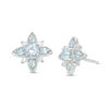 Aquamarine and 0.085 CT. T.W. Diamond Flower Stud Earrings in Sterling Silver