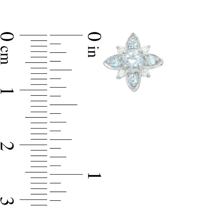Aquamarine and 0.085 CT. T.W. Diamond Flower Stud Earrings in Sterling Silver|Peoples Jewellers