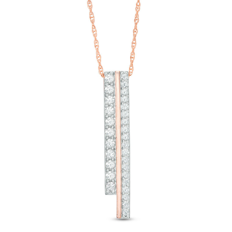 Lab-Created White Sapphire Two Row Vertical Bar Pendant in 10K Rose Gold|Peoples Jewellers
