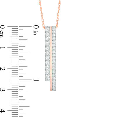 Lab-Created White Sapphire Two Row Vertical Bar Pendant in 10K Rose Gold