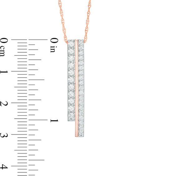 Lab-Created White Sapphire Two Row Vertical Bar Pendant in 10K Rose Gold