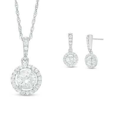 Lab-Created White Sapphire Frame Pendant and Drop Earrings Set in Sterling Silver