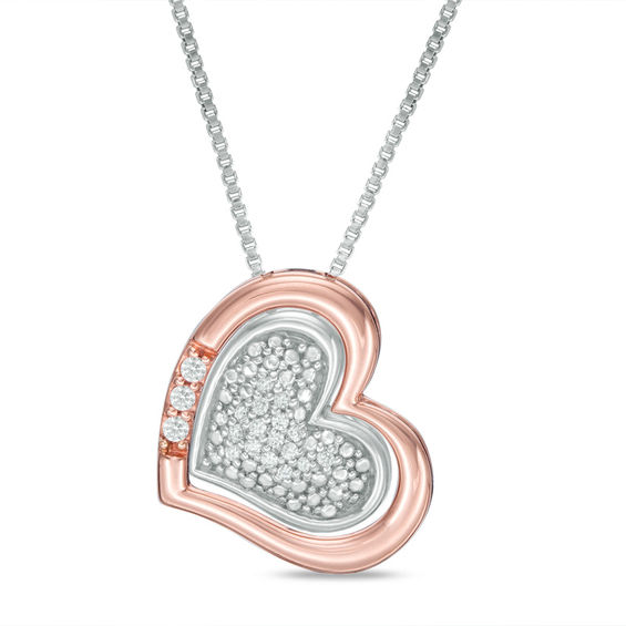 Convertibilities 0.07 CT. T.W. Diamond Heart Three-in-One Pendant in Sterling Silver and 10K Rose Gold