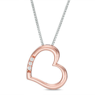 Convertibilities 0.07 CT. T.W. Diamond Heart Three-in-One Pendant in Sterling Silver and 10K Rose Gold