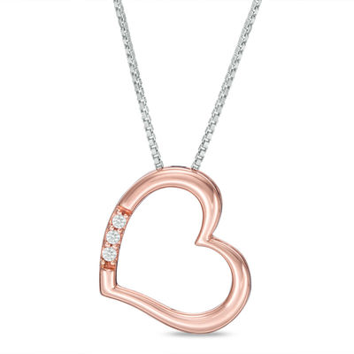 Convertibilities 0.07 CT. T.W. Diamond Heart Three-in-One Pendant in Sterling Silver and 10K Rose Gold