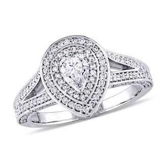 0.98 CT. T.W. Pear-Shaped Diamond Double Frame Engagement Ring in 14K White Gold