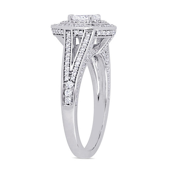 0.98 CT. T.W. Pear-Shaped Diamond Double Frame Engagement Ring in 14K White Gold