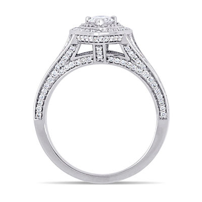 0.98 CT. T.W. Pear-Shaped Diamond Double Frame Engagement Ring in 14K White Gold