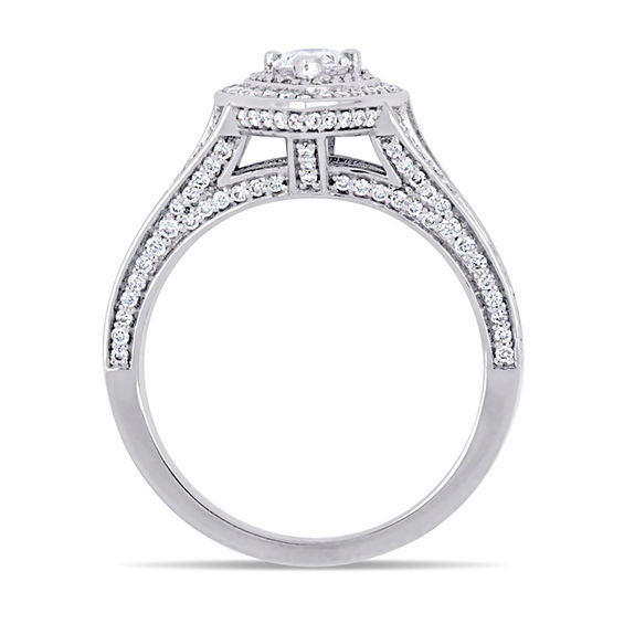 0.98 CT. T.W. Pear-Shaped Diamond Double Frame Engagement Ring in 14K White Gold