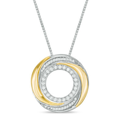 Convertibilities 0.16 CT. T.W. Diamond Swirl Circle Three-in-One Pendant in Sterling Silver and 10K Gold