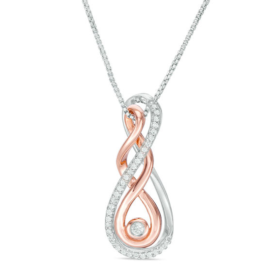 Convertibilities 0.12 CT. T.W. Diamond Double Infinity Three-in-One Pendant in Sterling Silver and 10K Rose Gold