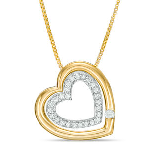 Convertibilities 0.10 CT. T.W. Diamond Heart Three-in-One Pendant in Sterling Silver and 10K Gold