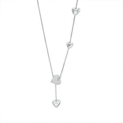 0.10 CT. T.W. Diamond Heart Lariat Bolo Necklace in Sterling Silver - 26"