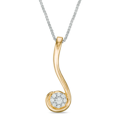 Convertibilities 0.16 CT. T.W. Diamond Swirl Drop Teardrop Three-in-One Pendant in Sterling Silver and 10K Gold