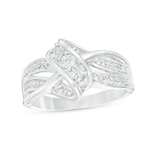 Diamond Accent Three Stone Crossover Ring in Sterling Silver