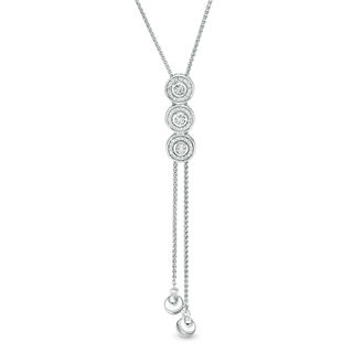 0.13 CT. T.W. Diamond Three Stone Frame Lariat-Style Bolo Necklace in Sterling Silver - 26"