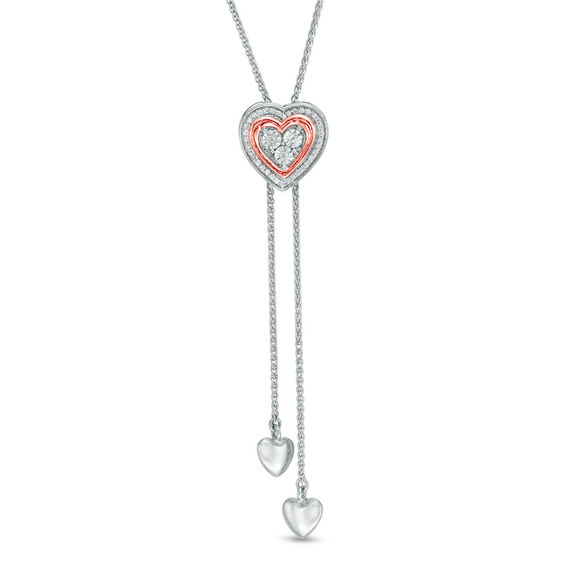 0.07 CT. T.W. Diamond Heart Frame Lariat-Style Bolo Necklace in Sterling Silver and 10K Rose Gold - 26"