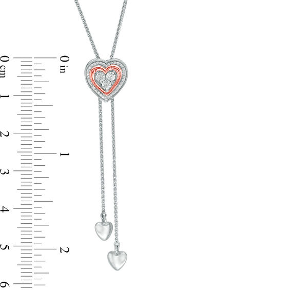 0.07 CT. T.W. Diamond Heart Frame Lariat-Style Bolo Necklace in Sterling Silver and 10K Rose Gold - 26"