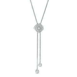 0.07 CT. T.W. Diamond Cushion Frame Lariat-Style Bolo Necklace in Sterling Silver - 26"