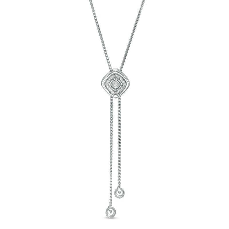 0.07 CT. T.W. Diamond Cushion Frame Lariat-Style Bolo Necklace in Sterling Silver - 26"|Peoples Jewellers