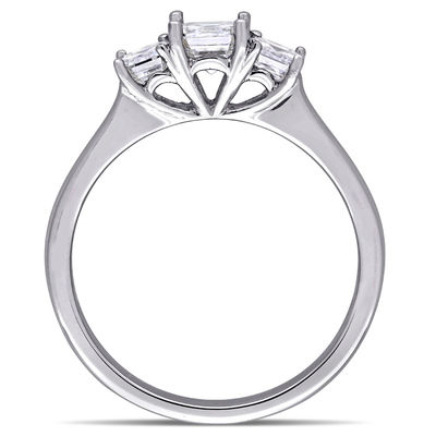 1.00 CT. T.W. Asscher-Cut Diamond Three Stone Engagement Ring in 14K White Gold (VS2/H)