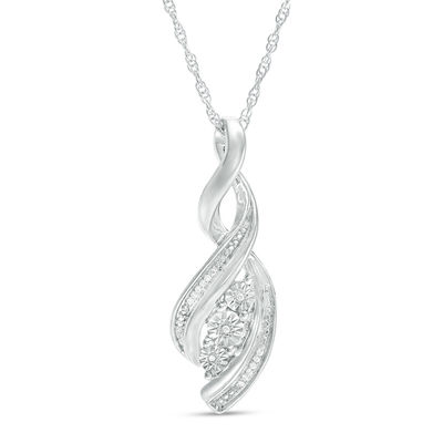 Diamond Accent Three Stone Flame Pendant in Sterling Silver