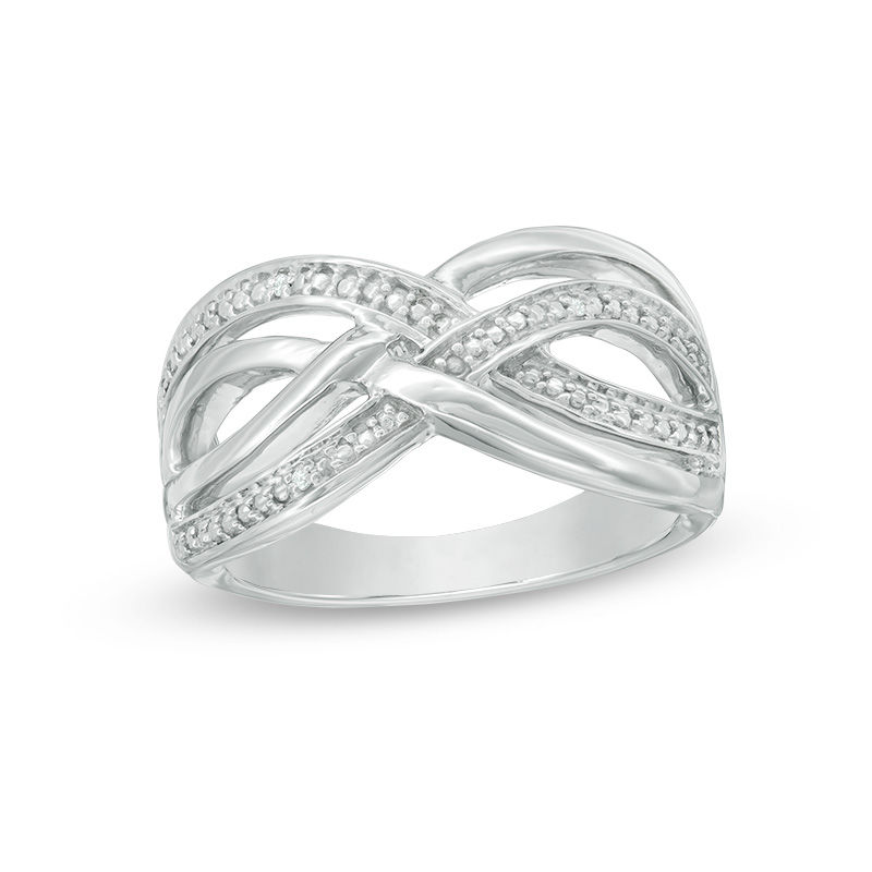 Diamond Accent Layered Crossover Ring in Sterling Silver|Peoples Jewellers