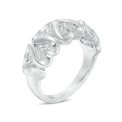 Diamond Accent Alternating Hearts Ring in Sterling Silver