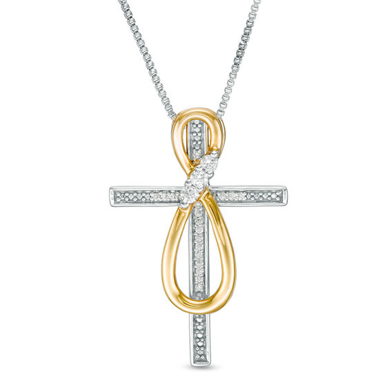 Convertibilities 0.13 CT. T.W. Diamond Infinity Cross Three-in-One Pendant in Sterling Silver and 10K Gold