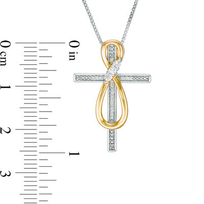 Convertibilities 0.13 CT. T.W. Diamond Infinity Cross Three-in-One Pendant in Sterling Silver and 10K Gold