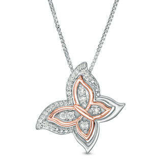 Convertibilities 0.13 CT. T.W. Diamond Butterfly Three-in-One Pendant in Sterling Silver and 10K Rose Gold