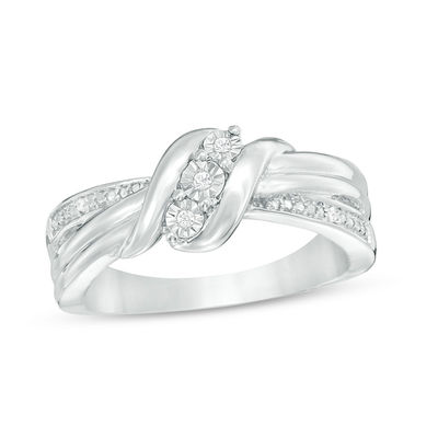 Diamond Accent Three Stone Wave Ring in Sterling Silver