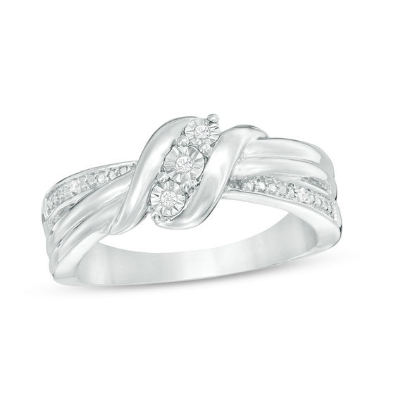 Diamond Accent Three Stone Wave Ring in Sterling Silver