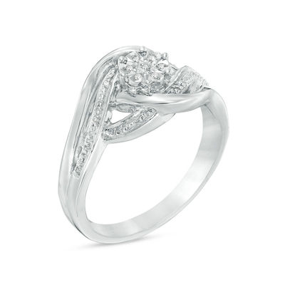 Composite Diamond Accent Bypass Swirl Ring in Sterling Silver