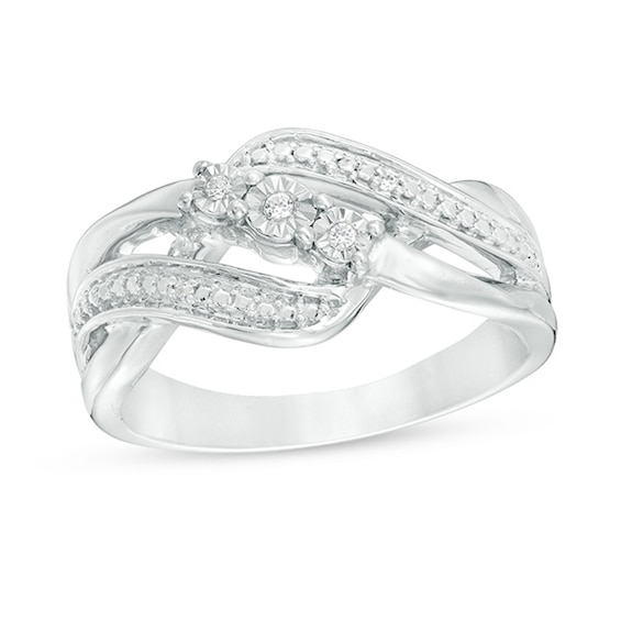 Diamond Accent Three Stone Bypass Wave Ring in Sterling Silver