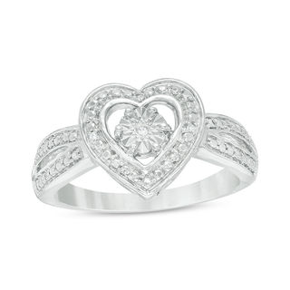 Composite Diamond Accent Heart Frame Ring in Sterling Silver