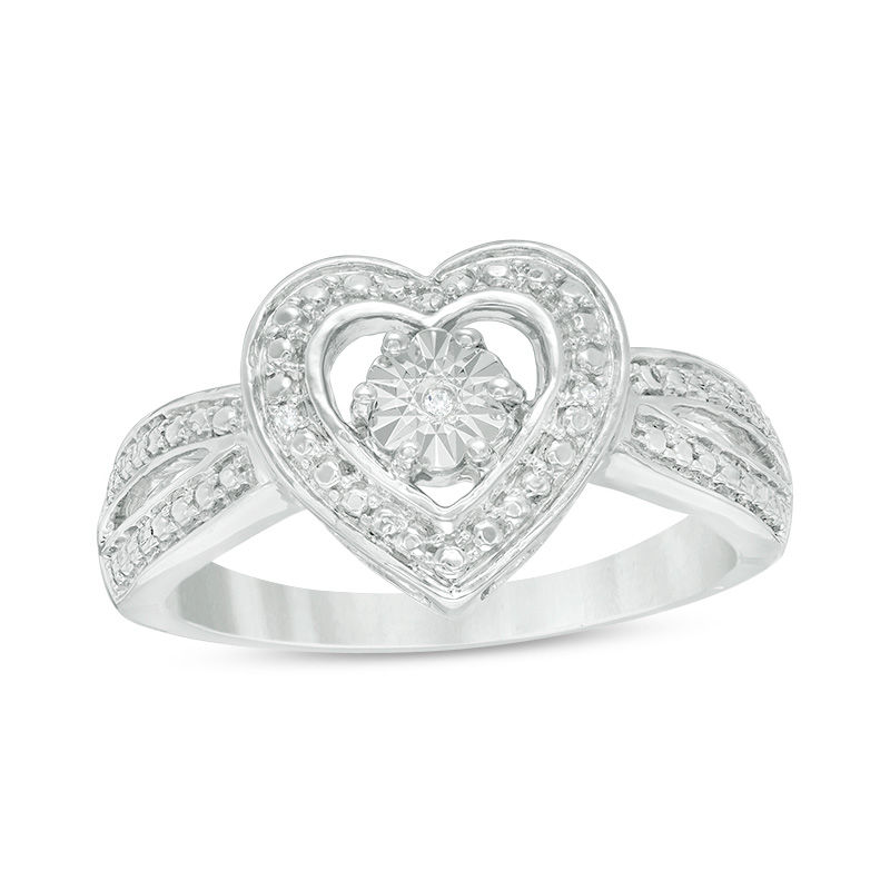Composite Diamond Accent Heart Frame Ring in Sterling Silver|Peoples Jewellers