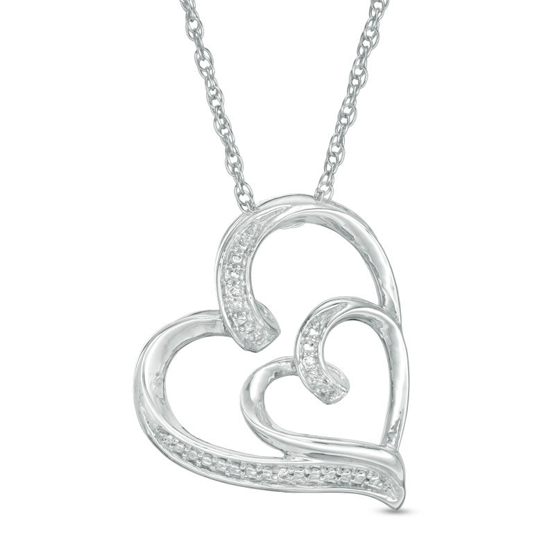 Diamond Accent Double Ribbon Hearts Pendant in Sterling Silver|Peoples Jewellers