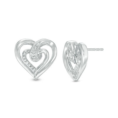 Diamond Accent Double Swirl Heart Stud Earrings in Sterling Silver