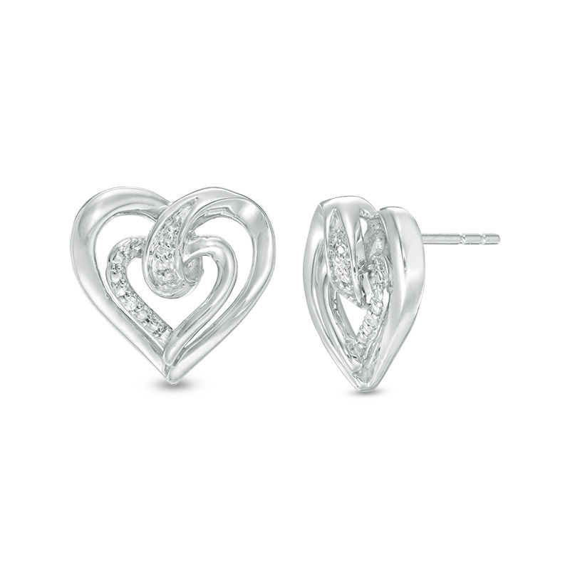 Diamond Accent Double Swirl Heart Stud Earrings in Sterling Silver|Peoples Jewellers
