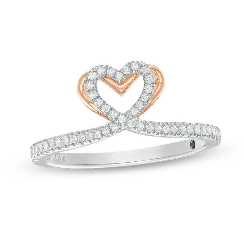The Kindred Heart from Vera Wang Love Collection Diamond Ring in Sterling Silver and 14K Rose Gold