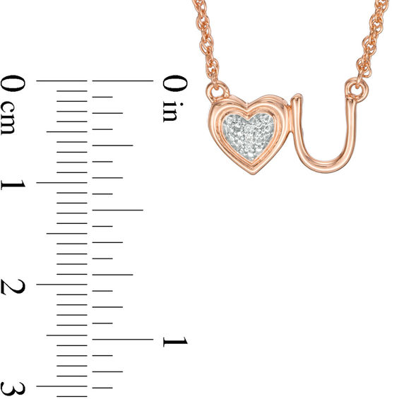 Composite Diamond Accent Heart "U" Necklace in Sterling Silver with 14K Rose Gold Plate - 17.5"