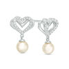 Thumbnail Image 0 of The Kindred Heart from Vera Wang Love Collection Freshwater Cultured Pearl and Diamond Drop Earrings in Sterling Silver