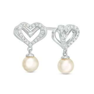 The Kindred Heart from Vera Wang Love Collection Freshwater Cultured Pearl and Diamond Drop Earrings in Sterling Silver