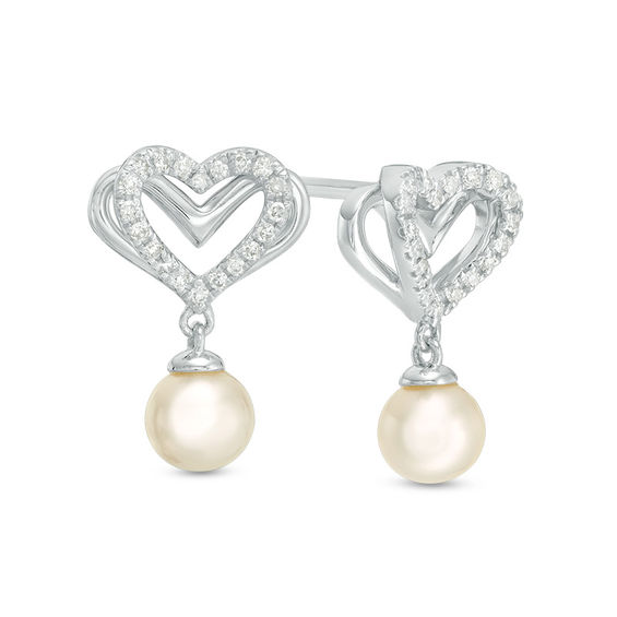 The Kindred Heart from Vera Wang Love Collection Freshwater Cultured Pearl and Diamond Drop Earrings in Sterling Silver