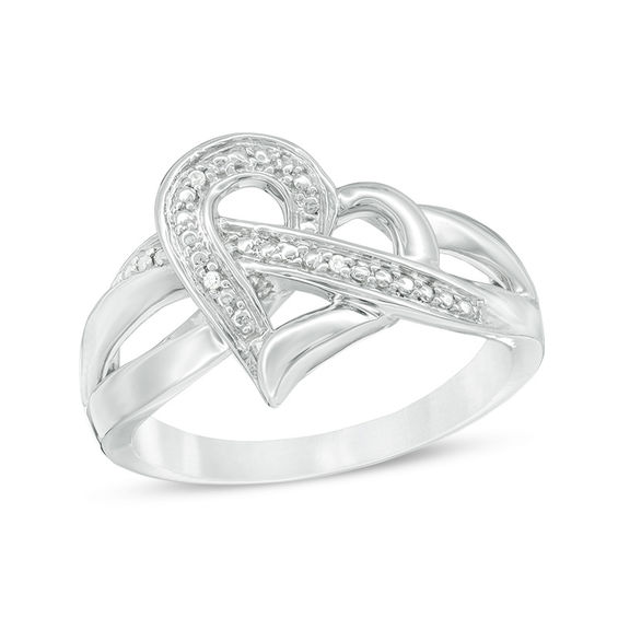 Diamond Accent Crossover Heart Ring in Sterling Silver