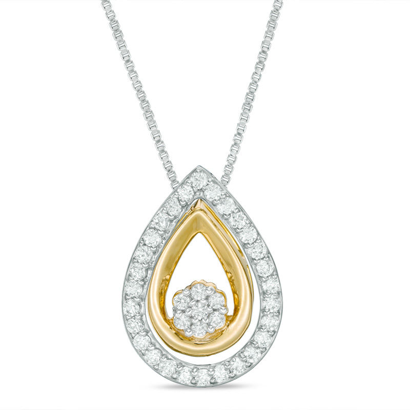 Convertibilities 0.25 CT. T.W. Composite Diamond Teardrop Frame Three-in-One Pendant in Sterling Silver and 10K Gold|Peoples Jewellers